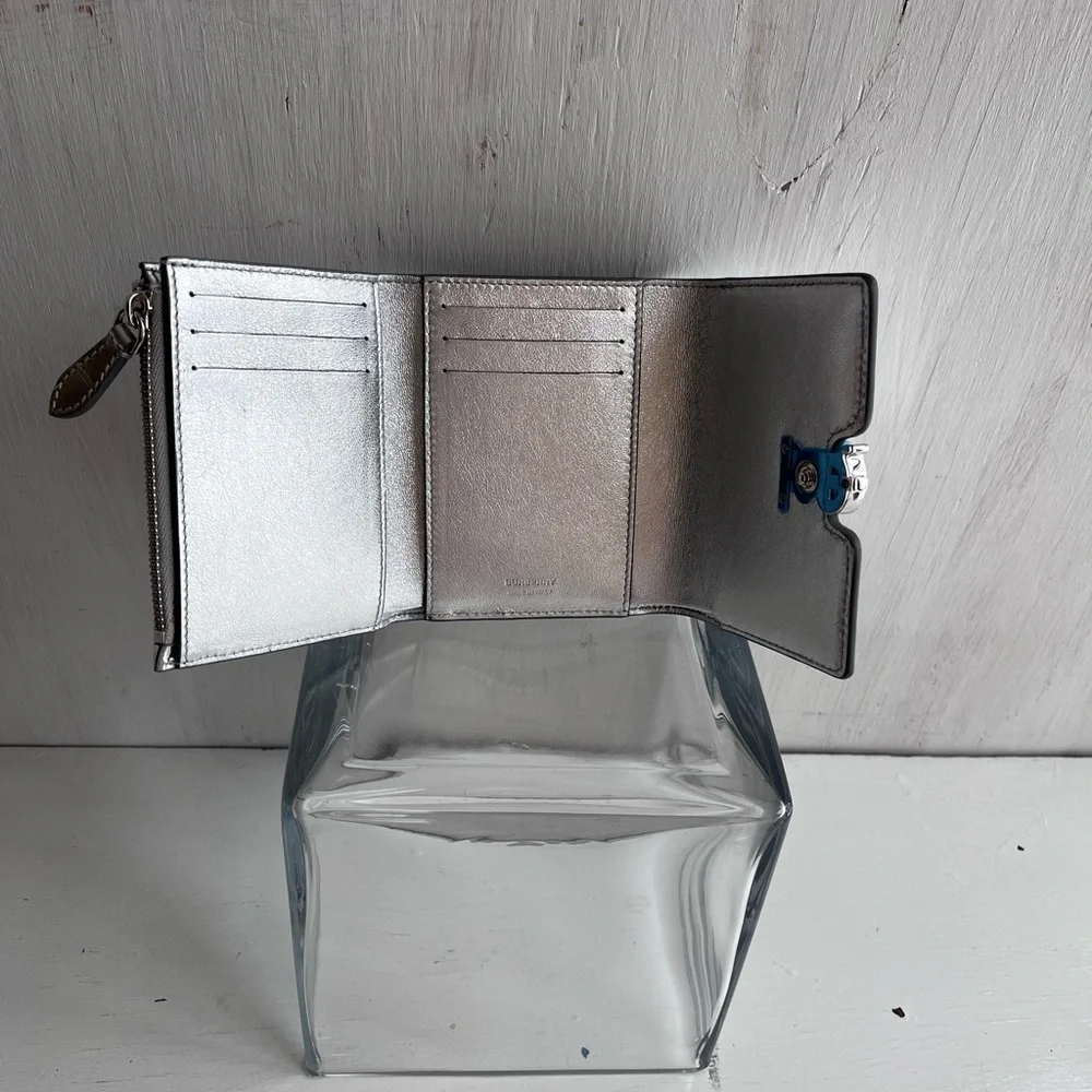 BURBERRY TB Monogram Croc Embossed Metalic Leather Wallet